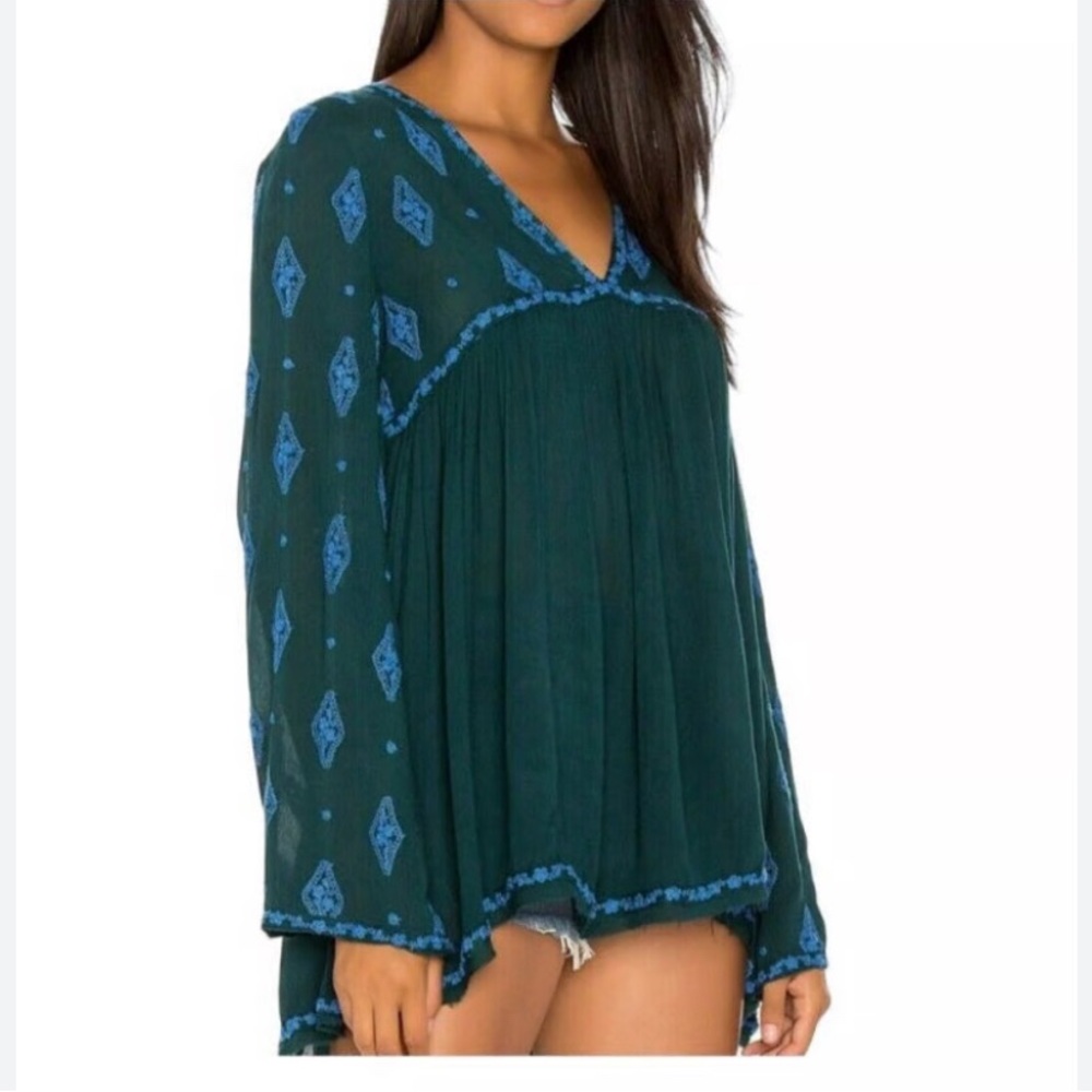 Free People Diamond Embroidered Blouse